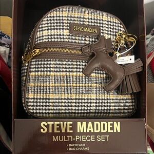 Steve Madden Plaid Backpack with Brown and Yellow Accents